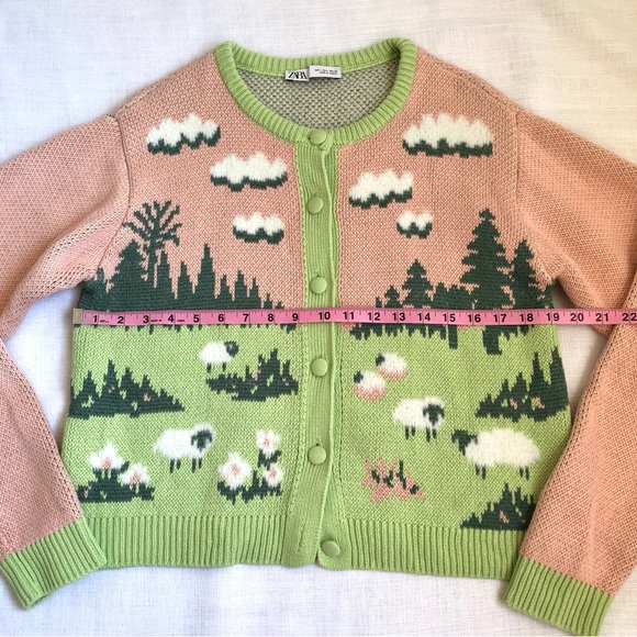 Zara Pink and Light Green Scenic Knit Cardigan - Picture 10 of 13